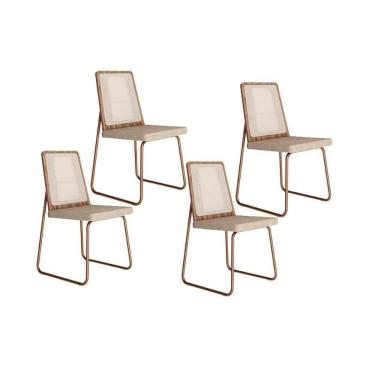 Imagem de Kit 4 Cadeiras Sala Jantar Wood 1751 4 Uni Rose Linho Areia Carraro