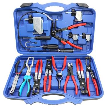 Imagem de DPTOOL Conjunto de alicates de braçadeira de mangueira 15 peças Kit de ferramentas de remoção e instalação de braçadeira de mangueira para aquecedor de radiador de refrigerante automotivo, mangueira