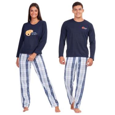 Imagem de Kit 2 Pijamas De Frio Adulto Casal Longo Feminino Masculino - Pijamas 