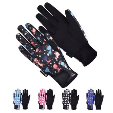 Imagem de ChinFun Luvas para equitação infantil, luvas de equitação, crianças, cavalo, bicicleta, jardinagem, meninos e meninas, luvas de pônei, jovens, ao ar livre, desenhos animados, animais, preto, tamanho G