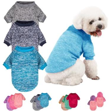 Imagem de Suéter para cães, suéteres para cães para cães pequenos, pacote com 3 roupas quentes e macias para animais de estimação para filhotes, gato médio grande, cachorro menina ou menino, camisa de cachorro colete casaco para inverno de Natal (GG, cinza + azul marinho + azul)