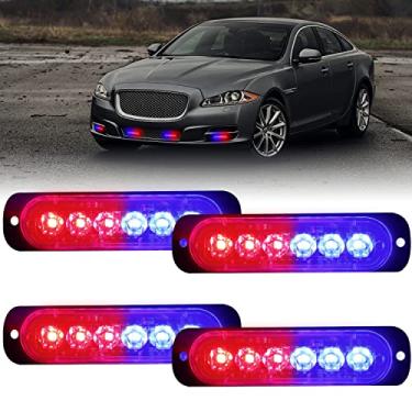 Imagem de XTAUTO Barra de luz estroboscópica de LED, universal 12 V-24 V, 18 W, vermelho, azul, 6 LEDs, montagem em superfície, farol de pisca, à prova d'água, barra de luz de aviso de emergência para carros,