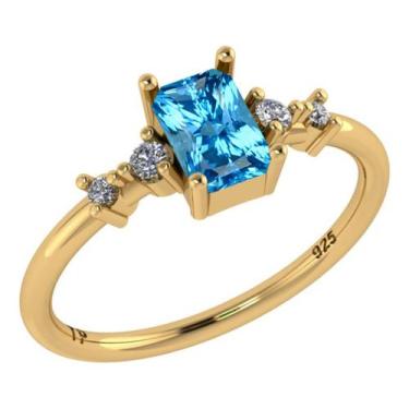 Imagem de Anel Viena Retangular Prata 925 Dourada 18k - Topázio Azul - Tudo Prat