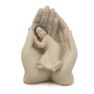Imagem de Imagem Anjo da Guarda Palma Menina Resina 10 cm - Amém Decoração Relig
