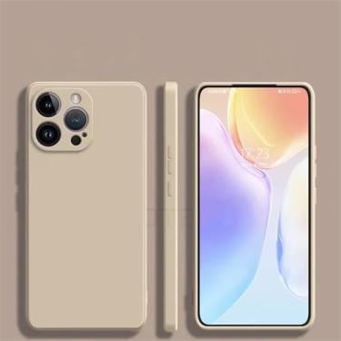 Imagem de HPQWN Para iPhone16 Pro Max Capa macia de silicone líquido sedoso para iPhone 16 15 14 Plus 11 12 13 Capa de telefone, cáqui, para iPhone 13 ProMax