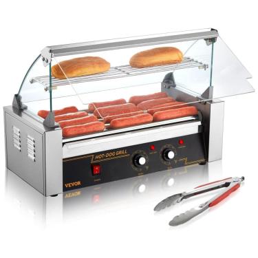 Imagem de Máquina de Hot Dog com 5 Rolos para Até 12 Salsichas por Vez, 110V 750W, VEVOR, Aço Inoxidável