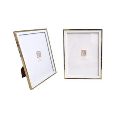 Imagem de Porta Retrato Paspatur Foto10x15 Dourado/Branco Minimalista - MultiA