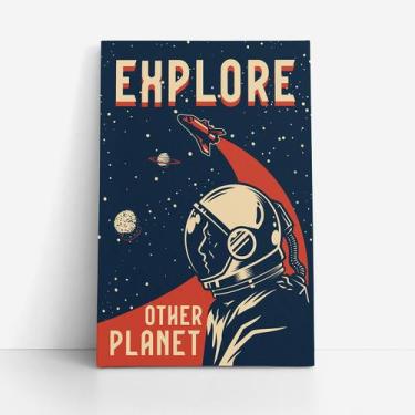 Imagem de Quadro Astronauta Retro Explore Planetas Canvas 60X40Cm - Plimshop