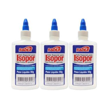 Imagem de Kit 3 Cola para isopor 90g especial Radex, uso artístico e profissiona