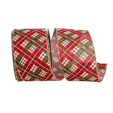 Imagem de Reliant Ribbon Fita de borda com fio diagonal com pontos estampados xadrez, vermelha