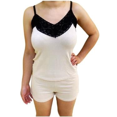 Imagem de Pijama short doll feminino basic + viscolycra alça fina nuck com renda preta