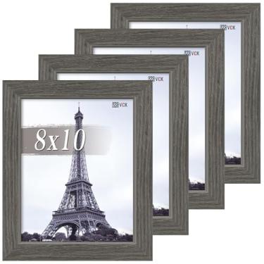 Imagem de VCK Conjunto de 4 porta-retratos 20 x 25 - cinza, moldura de madeira com qualidade de galeria, borda de 2,9 cm de largura, acrílico polido, exibição vertical ou horizontal de parede e mesa para foto