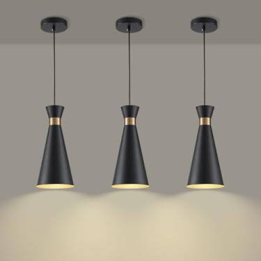 Imagem de Alynzee Luminárias Pendentes Pretas Para Ilha De Cozinha, Luminária Moderna Para Sala De Jantar, Pacote Com 3 Unidades, Mini Lustres Em Forma De Funil De 5,2 Pol. Que Economizam Espaço, Altura Ajust
