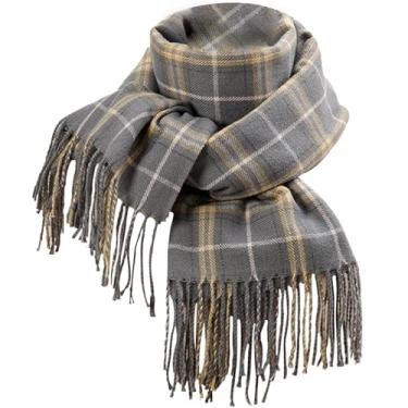 Imagem de Cachecol xadrez 188 x 60 cm macio caxemira sensação outono cachecol com tessels, unissex quente xadrez xadrez cachecol xales presente para homens lenço tartan cinza, cachecol de outono para mulheres