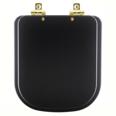 Imagem de Assento Sanitário Com Amortecedor Piano Preto Fosco Para Vaso Deca Com Ferragem Dourada
