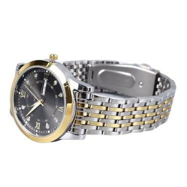 Imagem de Relógio de ônibus de Quartzo Masculino Elegante Com Calendário Duplo, Características Luminosas, Tira de Aço Manchado, Design Leve Eleg Em den e (Black dourado)