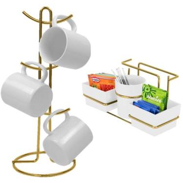 Imagem de Kit Porta Sachê Suporte Organizador Porta Xícaras Café Bancada Cozinha