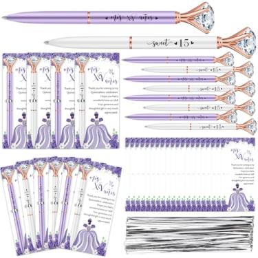 Imagem de Gilprop 25 conjuntos de lembrancinhas de festa de quinze anos, 15 canetas esferográficas chiques com cristal, cartões de agradecimento e gravatas, presentes de agradecimento para convidados na escola