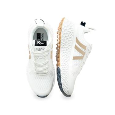 Imagem de Rosella Carlie Tênis branco feminino – patchwork casual plataforma cadarço sem cadarço tênis confortável corrida academia tênis feminino moderno, Branco-bege, 38