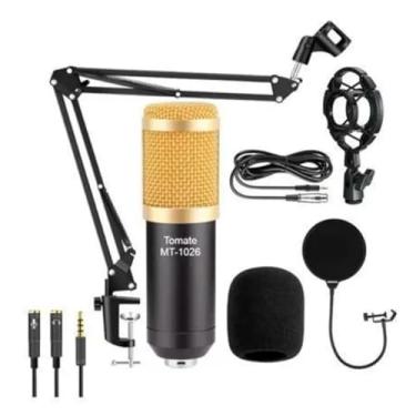 Imagem de Kit Microfone Condensador Profissional com Braço Articulado, Anti-Vibração, Filtro Pop e Cabo XLR - Ideal para Gravação, Streaming e Podcasts