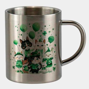Imagem de Caneca de Inox Premium Prateada 400ml TURMA GATINHOS ST PATRICKS DAY 2
