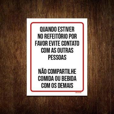 Imagem de Kit 5 Placas Distanciamento Social Evite Contato Refeitório - Sinalico