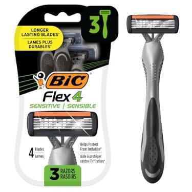Imagem de BIC Lâmina de barbear masculina descartável Flex 4 Sensitive com 4 lâminas, 3 unidades