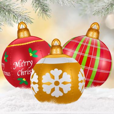 Imagem de 3 peças de 60 centímetros gigante de Natal PVC inflável decorada bola inflável inflável inflável decorações de quintal de natal ao ar livre bolas de enfeites de natal para decoração de piscina de férias