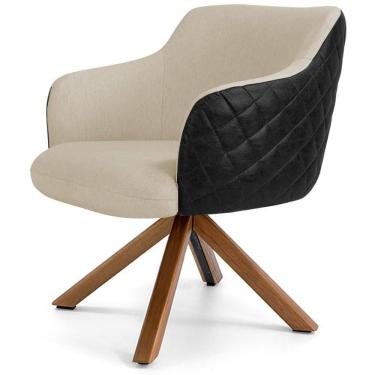 Imagem de Poltrona Base Giratória Linho Bege C-129 Tressê Corano Preto