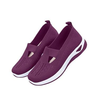 Imagem de Tênis feminino respirável, confortável, sola macia, confortável, casual, malha, Roxo escuro, 36 BR