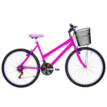 Imagem de Bicicleta Feminina Aro 26 Mtb Alumínio Colorido 18 Marchas Cor Pink E Lilás