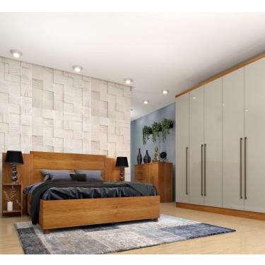 Imagem de Quarto Casal Completo Guarda Roupa 6 Portas Com Cômoda Cama E Cabeceira Tcil Móveis Cinamomo/Off White
