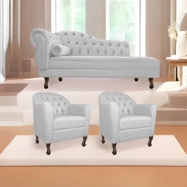 Imagem de Kit Diva Recamier Diana 130cm Lado Direito e 02 Poltronas Julia Corano Branco