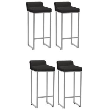 Imagem de Kit 04 Banqueta Alta Mia Com Encosto Cozinha Bistrô Bar Balcão Ferro Cinza Corino Cinza - Amey Decor
