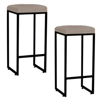 Imagem de Kit 02 Banqueta Alta Lara Para Cozinha Bar Bistrô Churrasqueira Ferro Preto Bege - Amey Decor