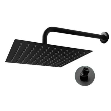 Imagem de Ducha Chuveiro Slim Inox Quadrado 20x20 Suporte Parede Preto Fosco Banheiro Area Extern...