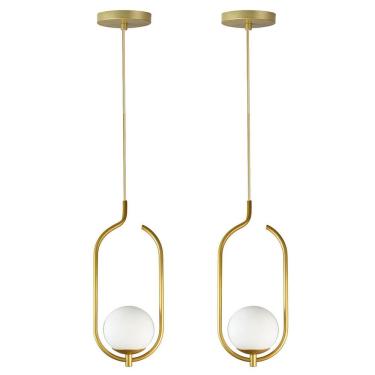Imagem de Kit 2 Pendentes Lustres On Clip Dourado Globo De Vidro Branco