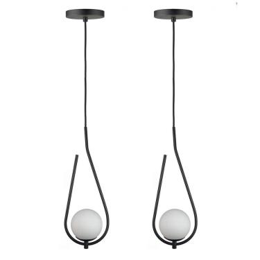 Imagem de Kit 2 Pendentes Lustres On Drop Preto Globo De Vidro Branco