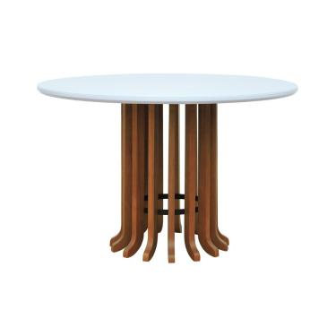 Imagem de Mesa De Jantar Denver Amêndoa Tampo ø120 Mdf Com Vidro Tampo ø120 Mdf Branco-vidro Branco