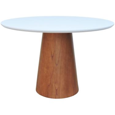 Imagem de Mesa De Jantar Base Cone Laminado Cinamomo Amêndoa Tampo 120 Laqueado Branco