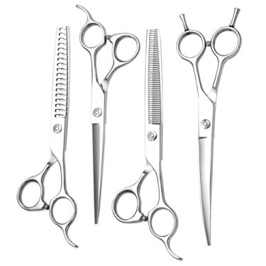 Imagem de Conjunto de tesouras profissionais de cuidado de cães de 7 polegadas, tesouras de aço JP440C para animais de estimação, 25 graus curvos e 18/50 dentes, com alça ergonômica