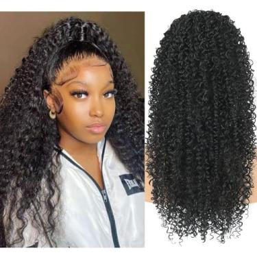 Imagem de datanala Cabelo Humano Cacheado Crespo Cordão Rabo De Cavalo Extensão Brasileira Remy Clip In Extensões Cor Natural Preto Para Mulheres (20 Polegadas)