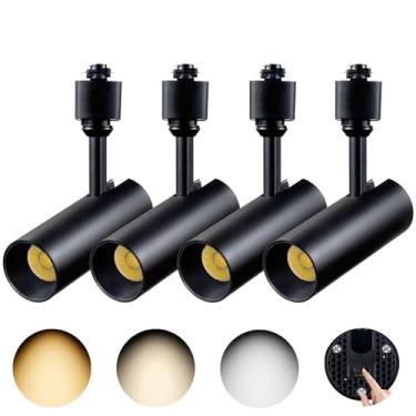 Imagem de AIBISOD Cabeças De Iluminação Trilho Led 10 W E 3 Cores, Tipo H, Compatíveis Com Trilhos Circuito Único, Luminárias Ajustáveis, Flexíveis Brilhantes, Holofote Teto Para Cozinha, 24°, Preto, Pacote 4