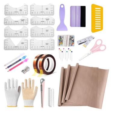 Imagem de Arvakr Kit Inicial De Prensa Térmica Para Camisetas, Acessórios E Suprimentos Sublimação Com Régua, Folhas Teflon, Fita Adesiva, Luvas, Lápis Marcação, Alfinetes Costura
