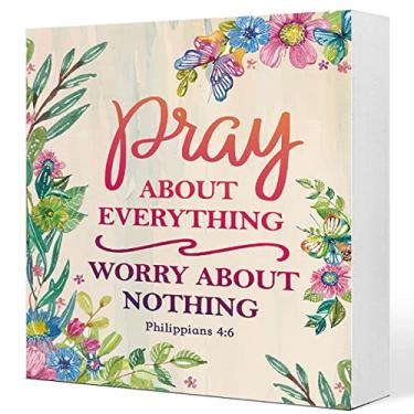 Imagem de Ruvoty Filipenses 4:26 Ore Por Tudo, Não Se Preocupe, Placa De Madeira Floral, Decoração Mesa, Bloco Com Versículos Bíblicos Para Casa Cristã, Quarto Meninas, Escritório, Prateleira, Mesa