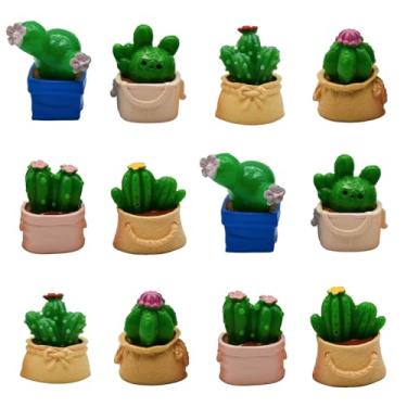 Imagem de Pinenjoy 12 Peças Mini Estatuetas De Cactos Em Miniatura, Vasos Plantas, Resina, Suculentas, Topo Bolo Para Jardim Fadas, Bonsai, Micro Decoração Paisagem