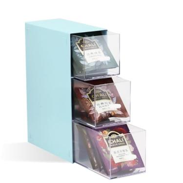 Imagem de Organizador de saquinhos de chá de plástico, embalagem de chá empilhável com 3 gavetas, etiqueta adesiva, suporte de saquinho de chá para lanches de café e açúcar, caixa de chá de acrílico para