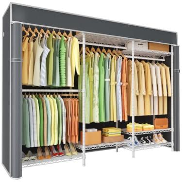 Imagem de Ulif E13C Sistema organizador de armário resistente, suportes de roupas independentes para pendurar roupas, rack ajustável de 160 cm L x 40 cm P x 195 cm A comporta 435 kg, suporte branco com capa