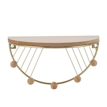 Imagem de Prateleiras de Parede Modernas Flutuantes Em Forma de Ventilador, Prateleiras Flutuantes Com Design de Arte de Ferro, Ganchos Multi -funcionais, e Material de Madeira Composta para Salas de