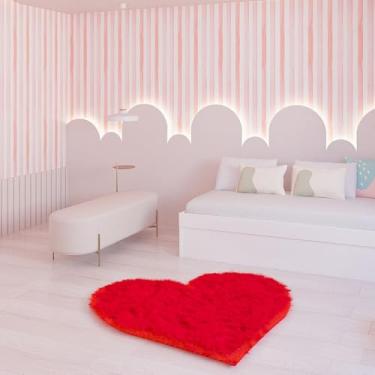 Imagem de Tapete Sala Felpudo Peludo Vermelho Coração 100 Cm